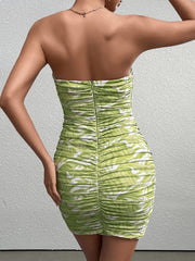 Ruched Mesh Floral Print Tube Dress | Vacation Dress, Wedding Guest Dress