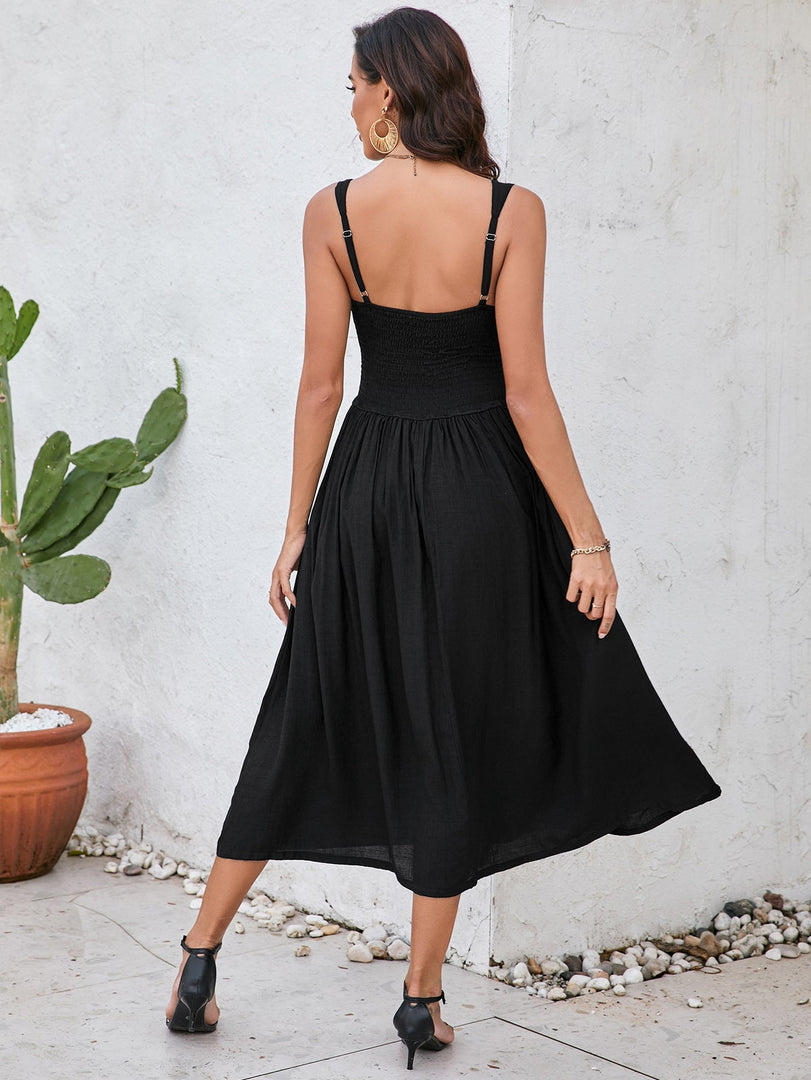 Ruched Smocking Backless Midi Dress | Wedding Guest Dress, Cocktail Dress