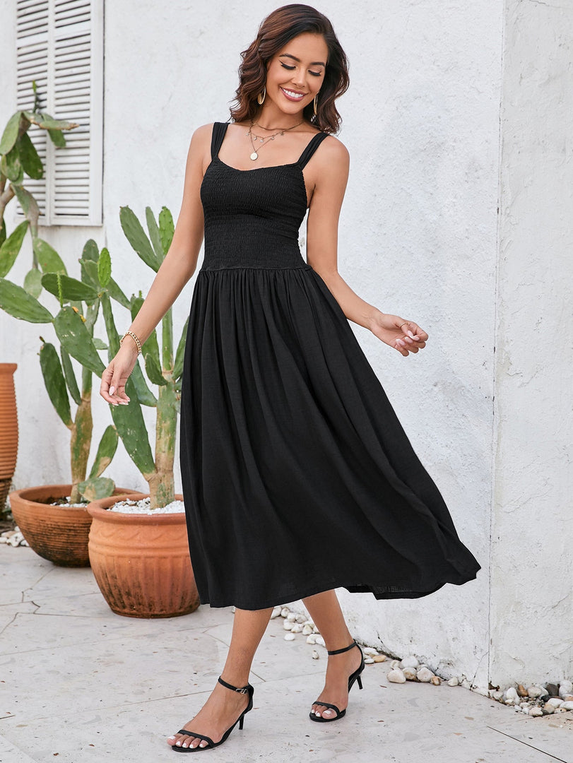 Ruched Smocking Backless Midi Dress | Wedding Guest Dress, Cocktail Dress