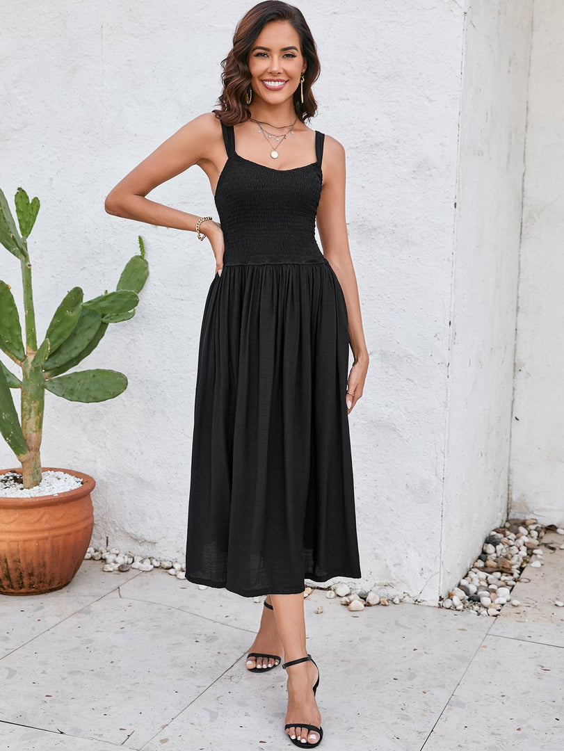 Ruched Smocking Backless Midi Dress | Wedding Guest Dress, Cocktail Dress