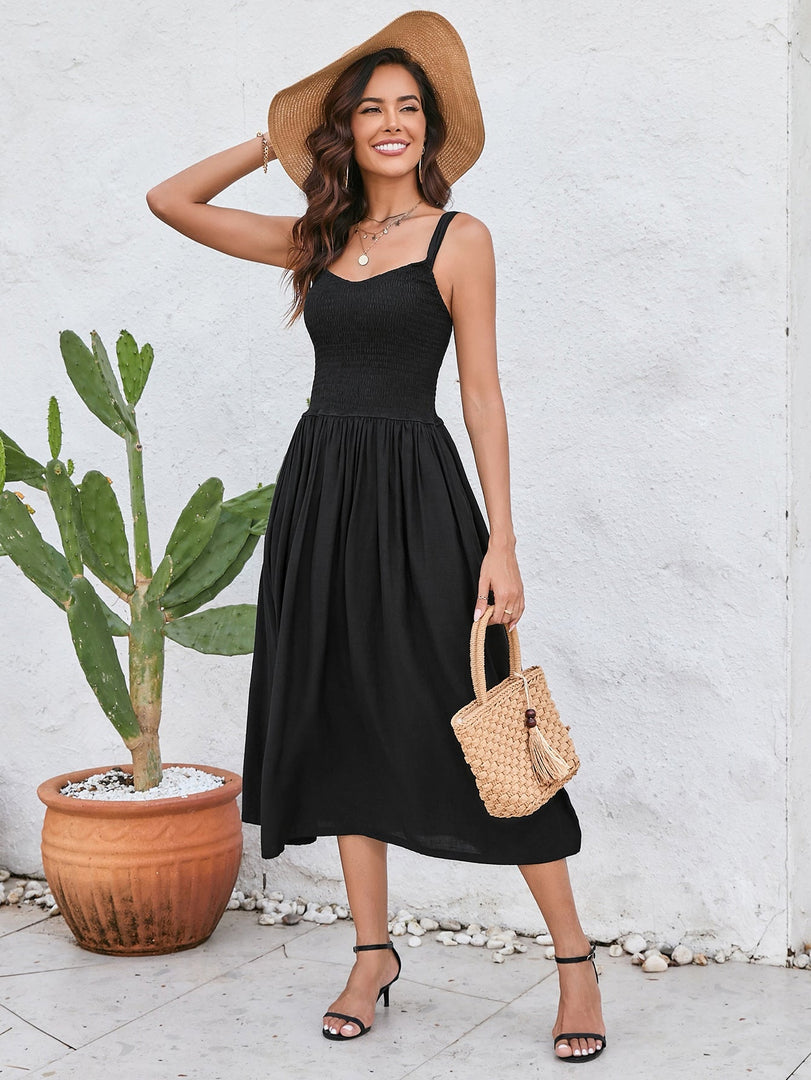 Ruched Smocking Backless Midi Dress | Wedding Guest Dress, Cocktail Dress