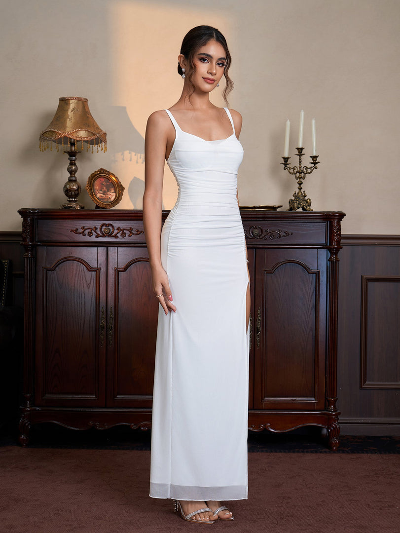 Ruched Split Zipper Back Bodycon Mesh Dress | Cocktail Dress, Homecoming Dress