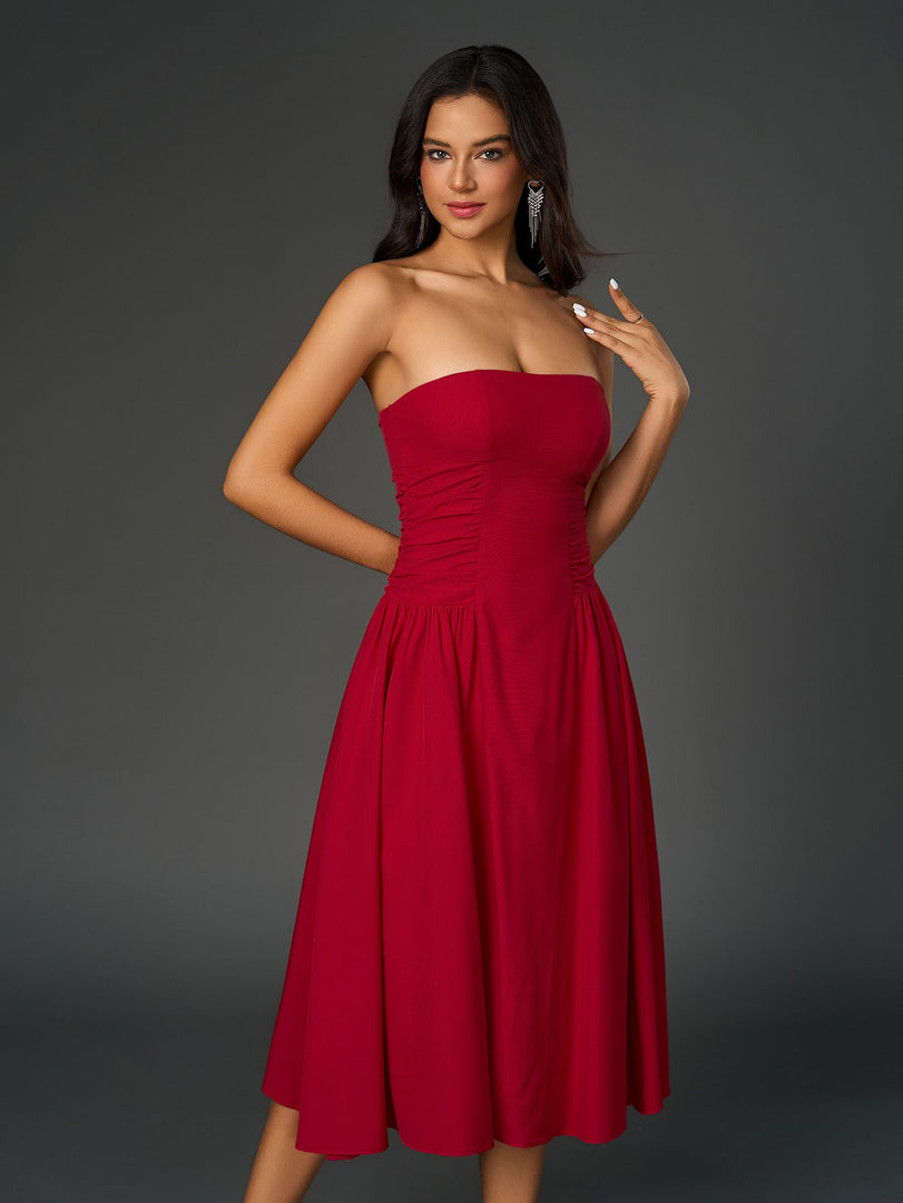 Ruched Waist Backless Prom Tube Dress | Prom Dress