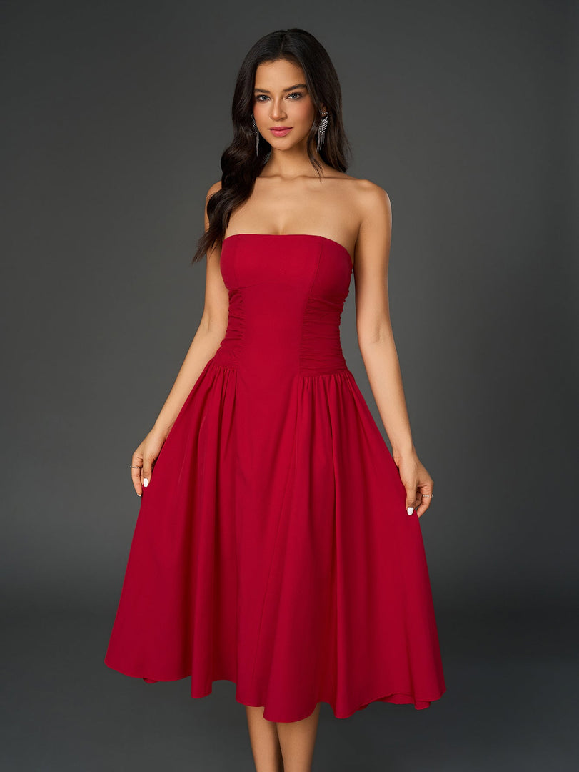 Ruched Waist Backless Prom Tube Dress | Prom Dress