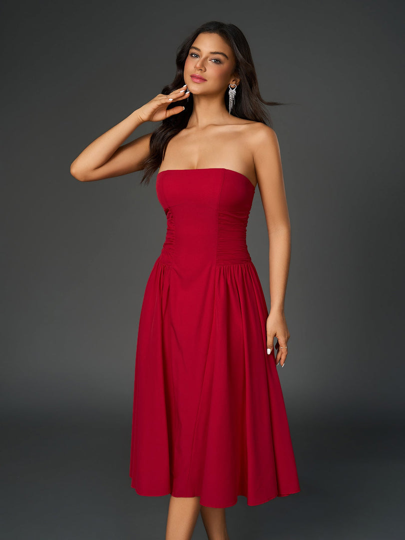 Ruched Waist Backless Prom Tube Dress | Prom Dress