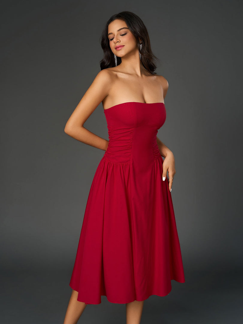 Ruched Waist Backless Prom Tube Dress | Prom Dress