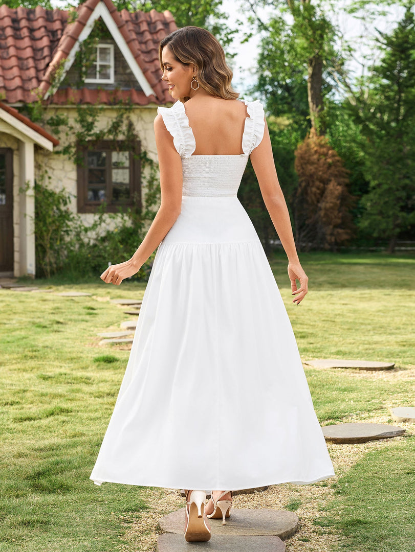 Ruffle Straps Square Neck Backless Maxi Dress | Prom Dress