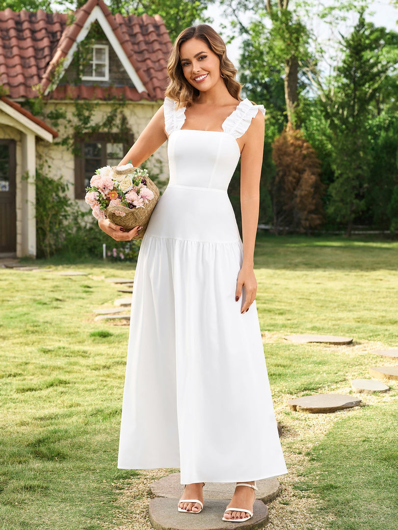 Ruffle Straps Square Neck Backless Maxi Dress | Prom Dress