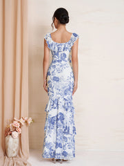 Ruffle Trim Floral Print Bodycon Mesh Dress | Cocktail Dress