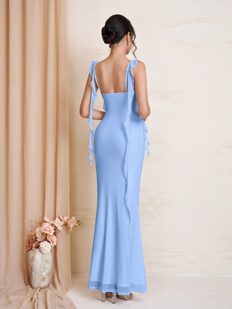 Ruffle Trim Ruched Bodycon Mesh Dress | Wedding Guest Dress