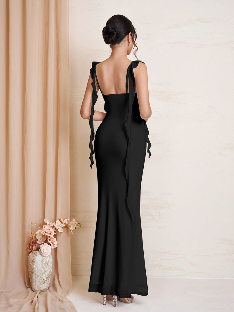 Ruffle Trim Ruched Bodycon Mesh Dress | Wedding Guest Dress