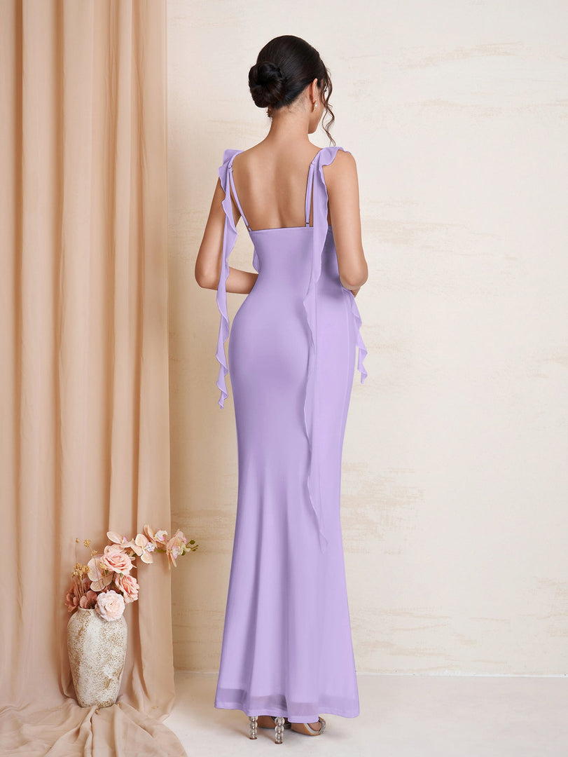 Ruffle Trim Ruched Bodycon Mesh Dress | Wedding Guest Dress
