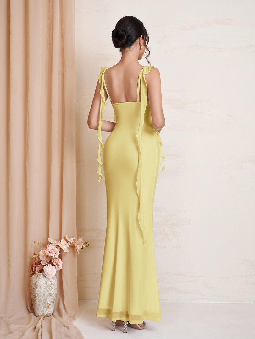 Ruffle Trim Ruched Bodycon Mesh Dress | Wedding Guest Dress