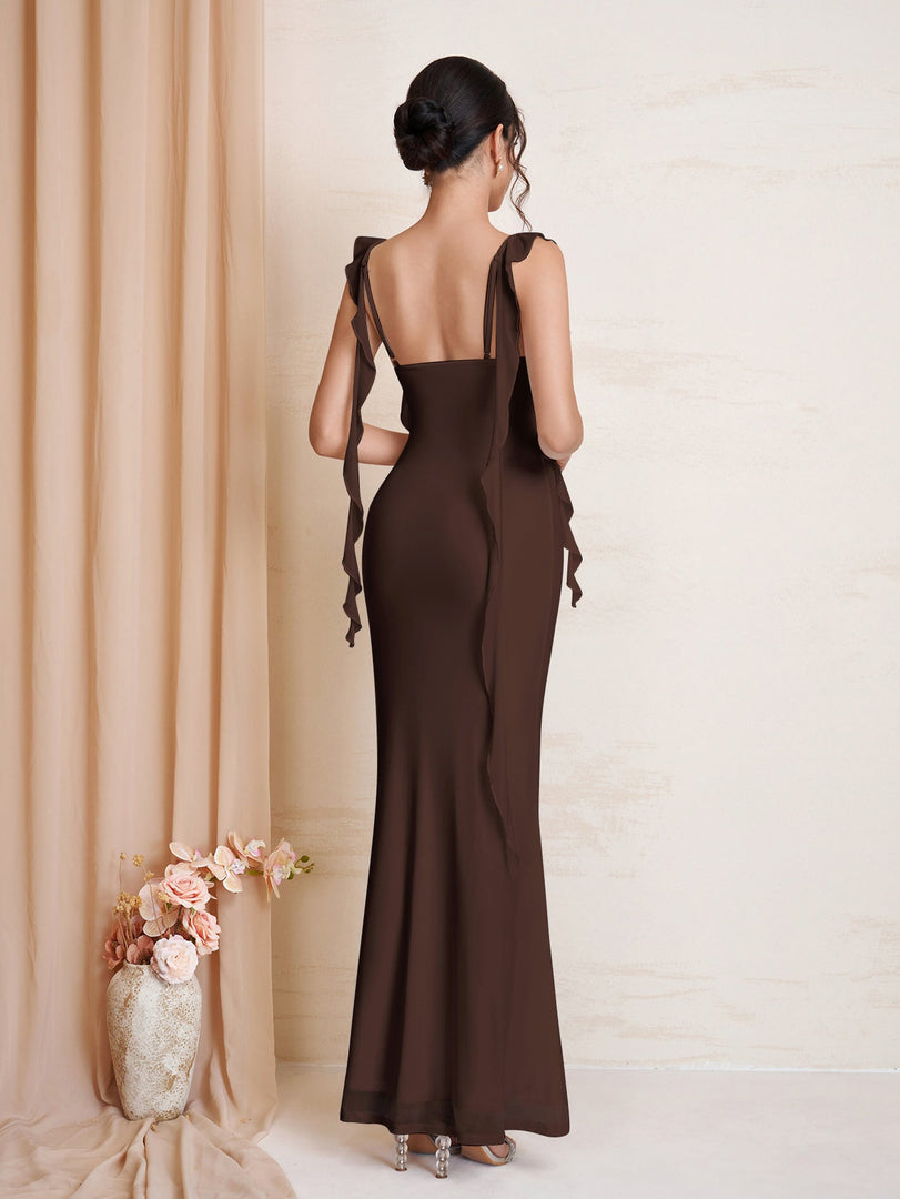 Ruffle Trim Ruched Bodycon Mesh Dress | Wedding Guest Dress