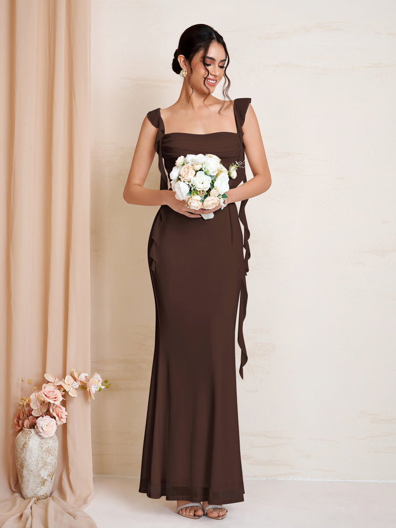 Ruffle Trim Ruched Bodycon Mesh Dress | Wedding Guest Dress