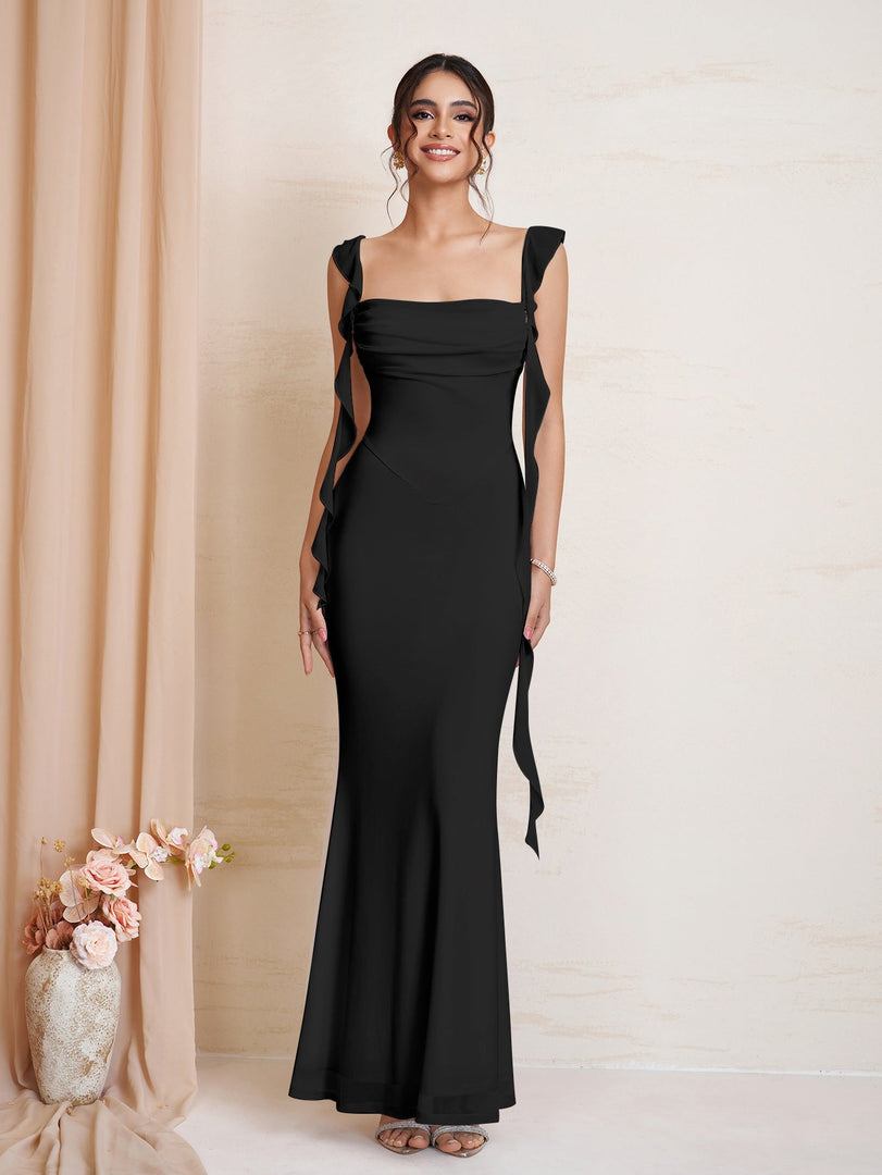 Ruffle Trim Ruched Bodycon Mesh Dress | Wedding Guest Dress