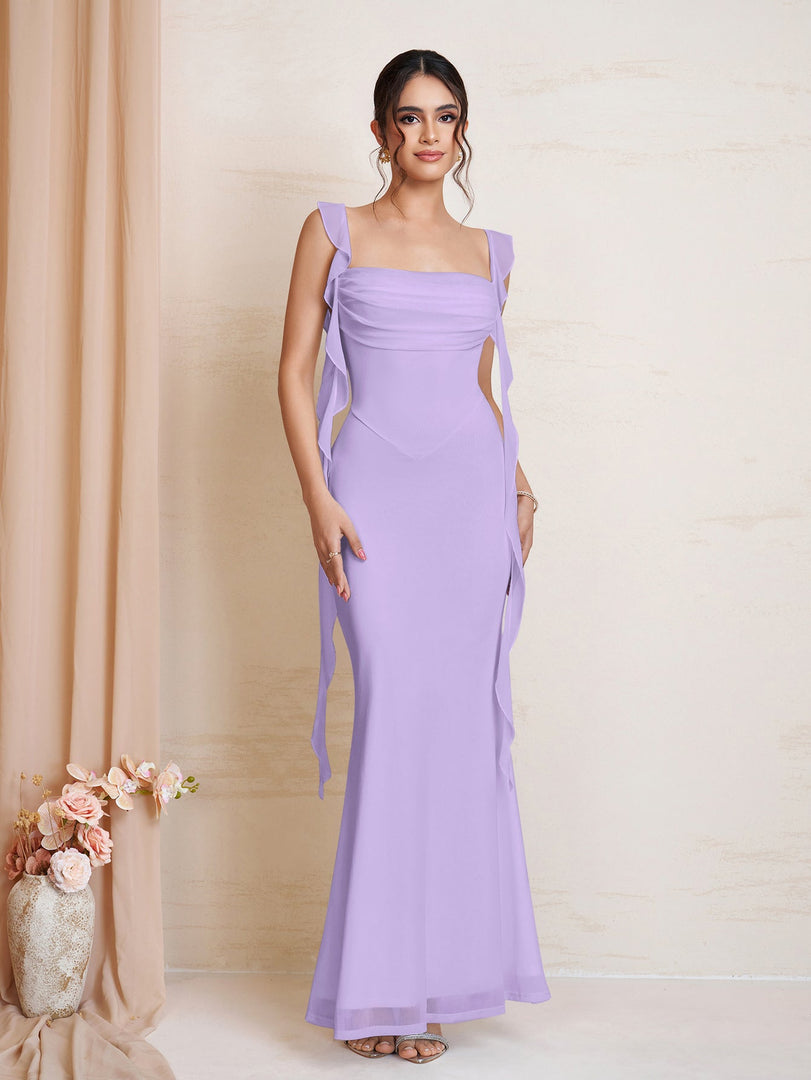 Ruffle Trim Ruched Bodycon Mesh Dress | Wedding Guest Dress