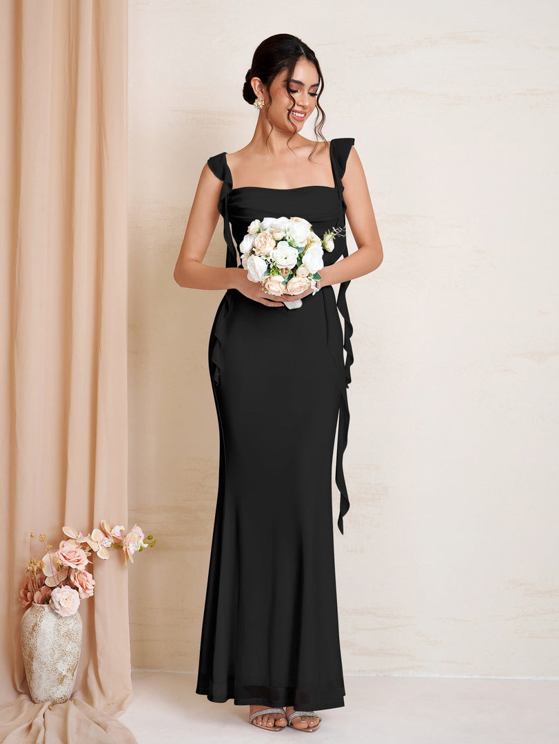 Ruffle Trim Ruched Bodycon Mesh Dress | Wedding Guest Dress