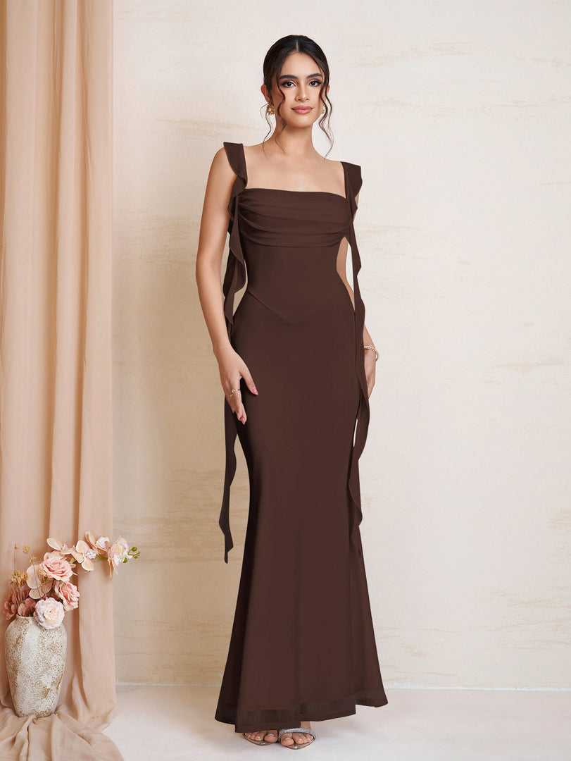 Ruffle Trim Ruched Bodycon Mesh Dress | Wedding Guest Dress