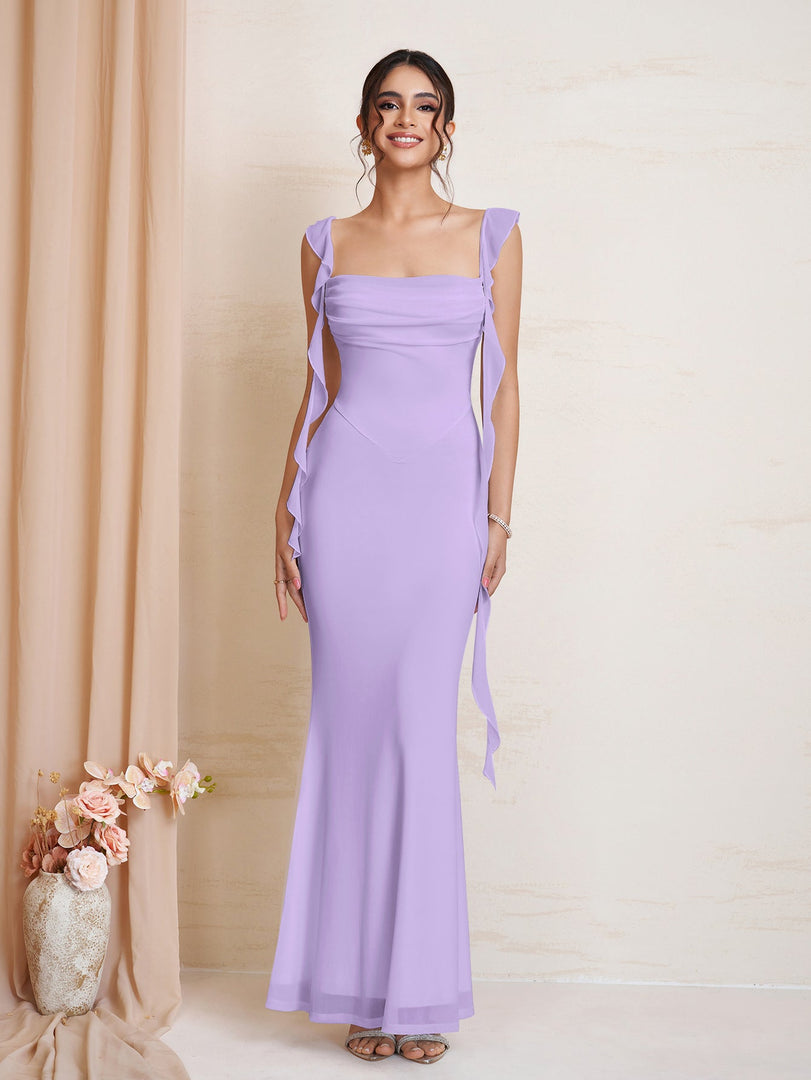 Ruffle Trim Ruched Bodycon Mesh Dress | Wedding Guest Dress
