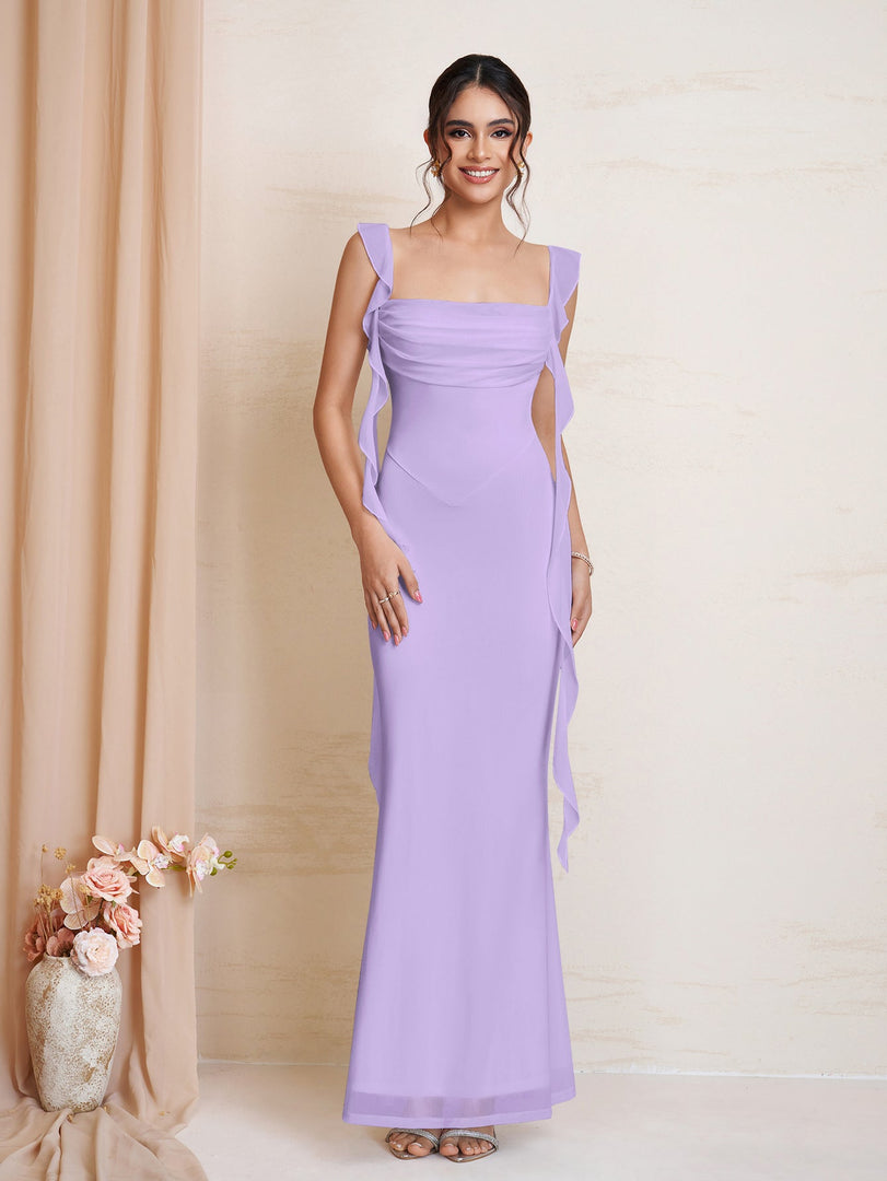 Ruffle Trim Ruched Bodycon Mesh Dress | Wedding Guest Dress