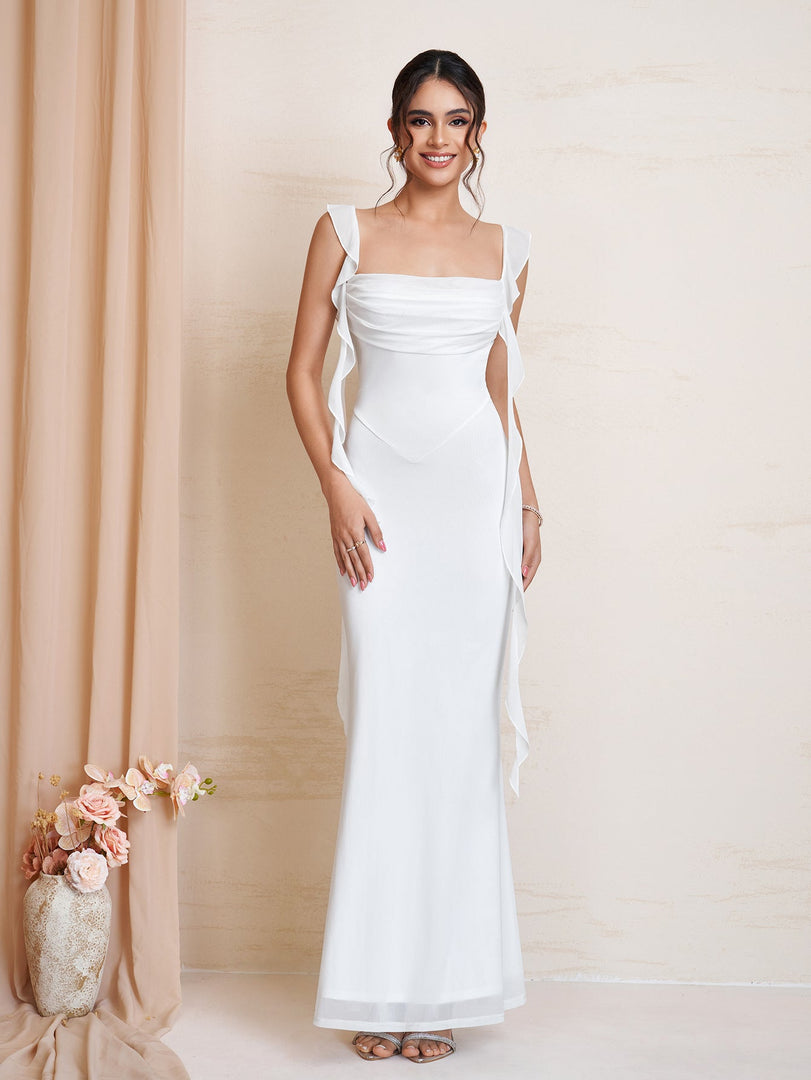 Ruffle Trim Ruched Bodycon Mesh Dress | Wedding Guest Dress