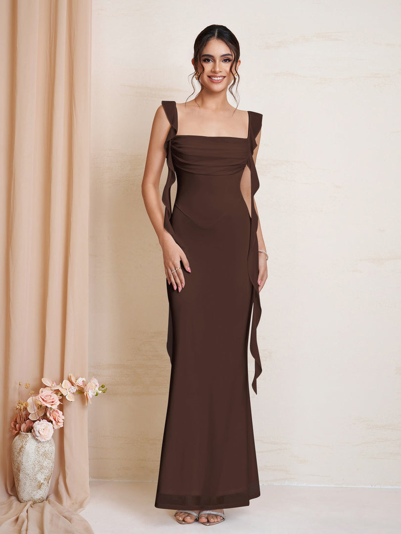 Ruffle Trim Ruched Bodycon Mesh Dress | Wedding Guest Dress