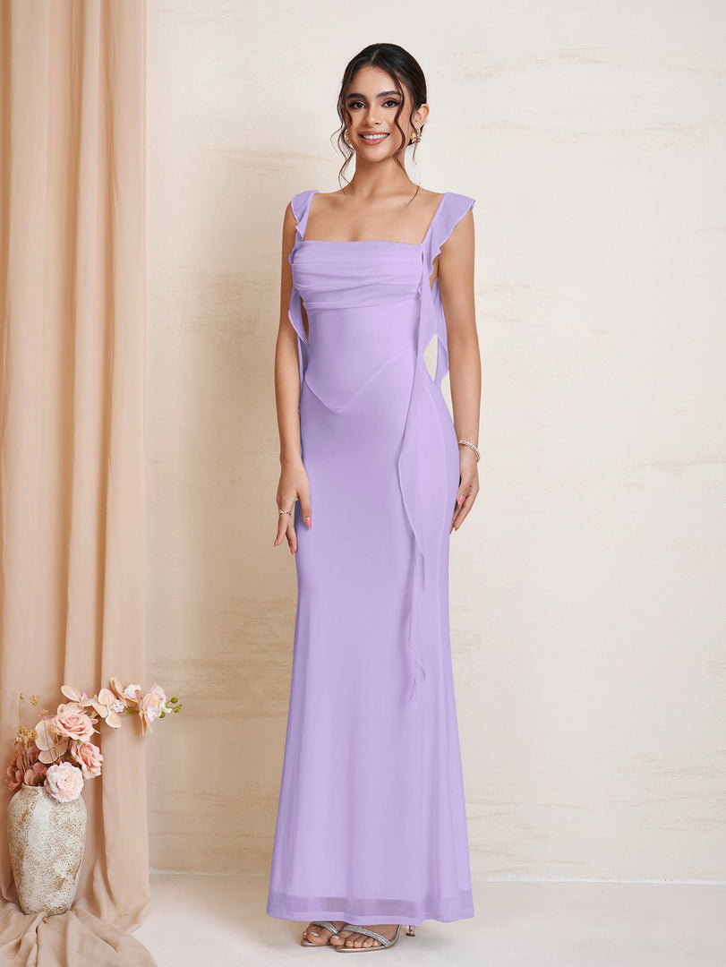 Ruffle Trim Ruched Bodycon Mesh Dress | Wedding Guest Dress