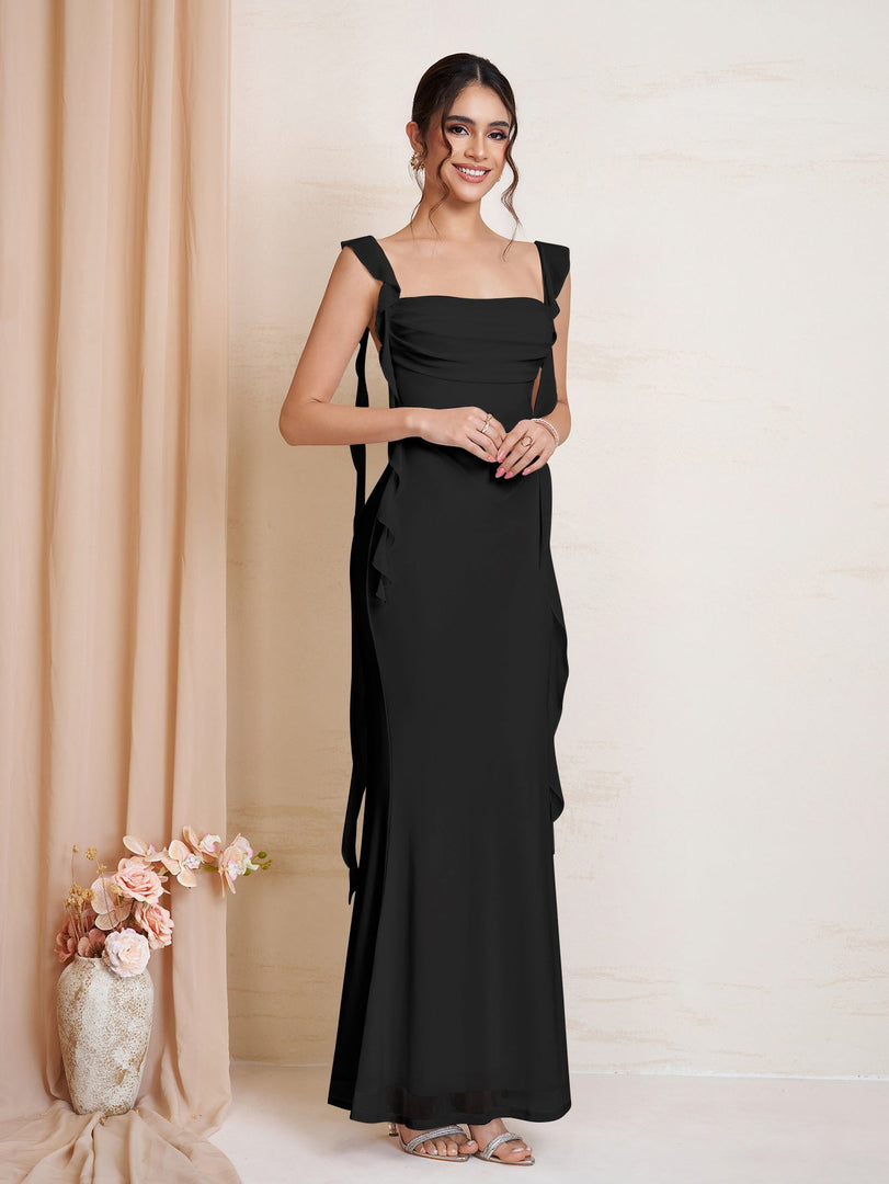 Ruffle Trim Ruched Bodycon Mesh Dress | Wedding Guest Dress