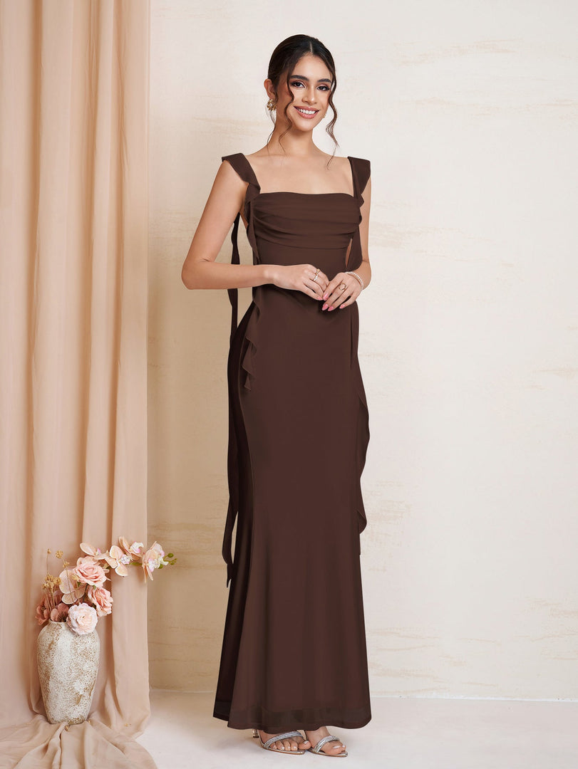 Ruffle Trim Ruched Bodycon Mesh Dress | Wedding Guest Dress