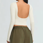 Load image into Gallery viewer, Soft Backless Sculpted Athleisure Crop Top With Sleeves
