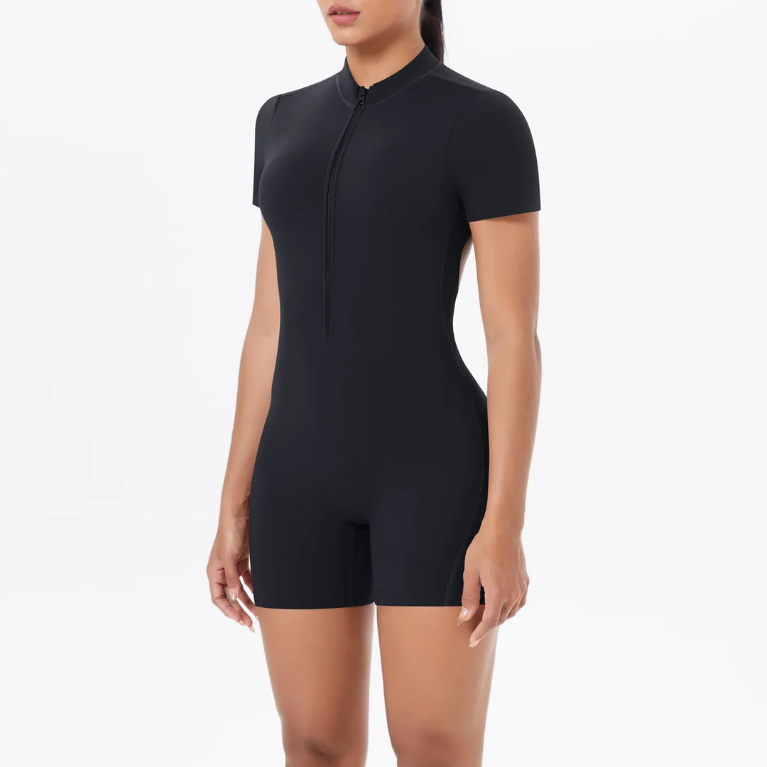 Light Weight Zippered Short Sleeve Jumpsuit Nylon Fabric