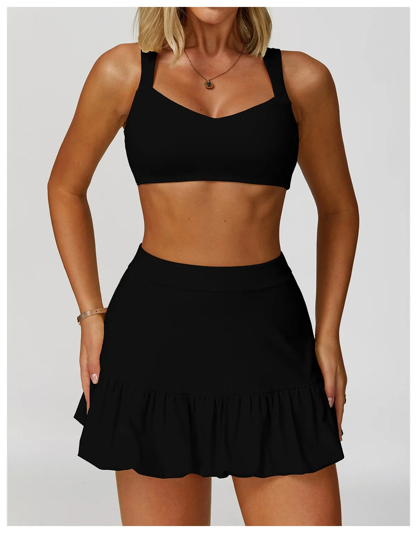 High Waist Tennis Skirt With Breathable Pockets Nylon