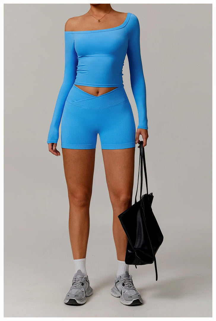 Performance Contour Knit Long Sleeve Yoga Top Nylon Spandex