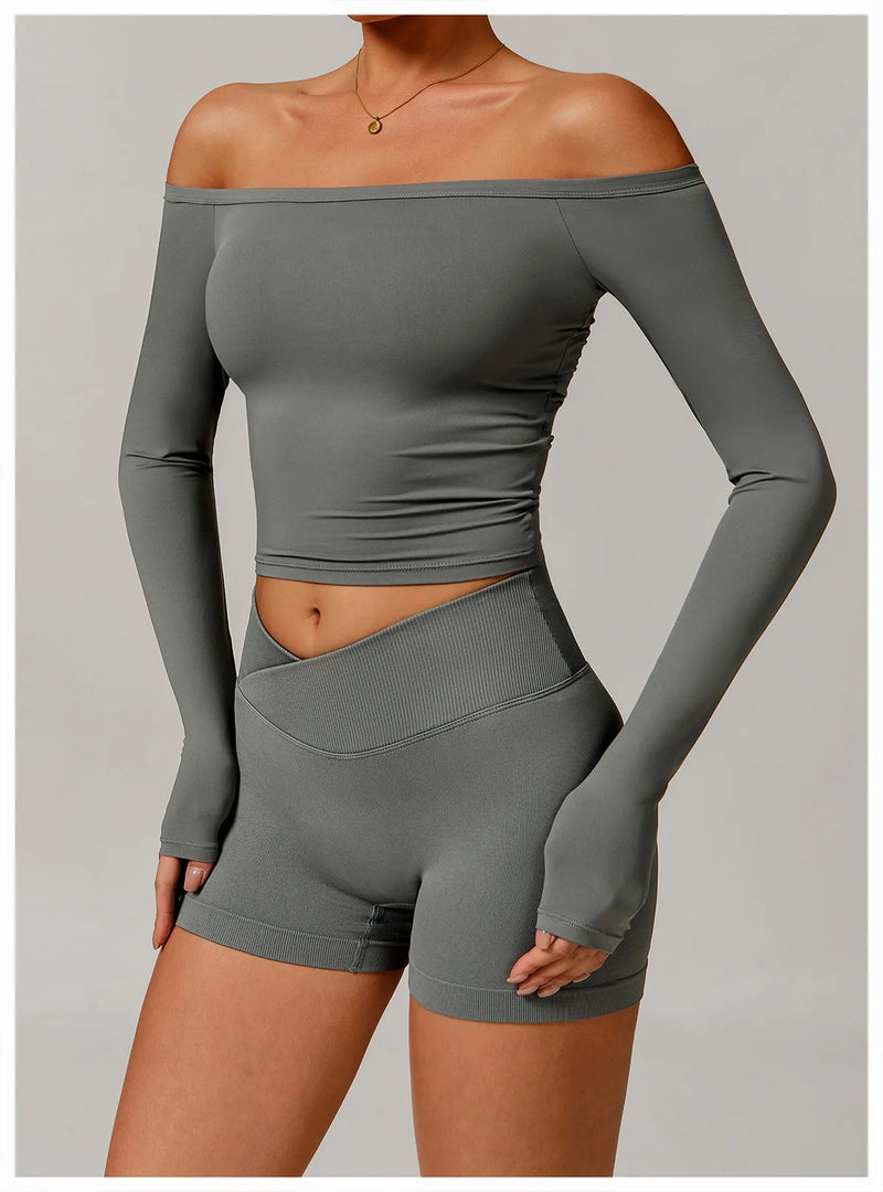 Performance Contour Knit Long Sleeve Yoga Top Nylon Spandex