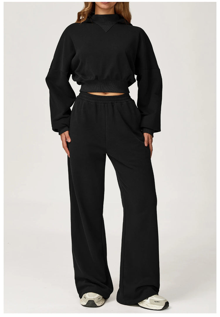 Luxurious 2 Piece Hooded Sweat Shirt Set Winter Wear Cotton