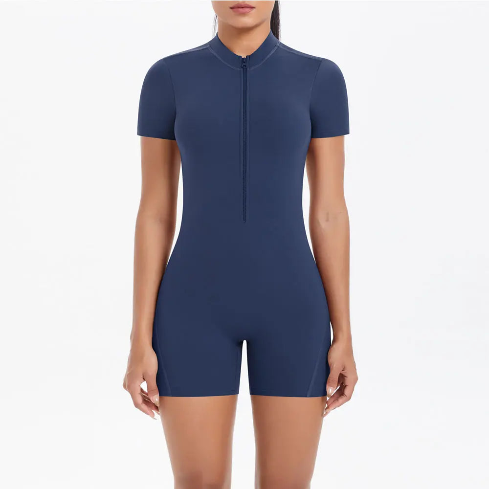 Light Weight Zippered Short Sleeve Jumpsuit Nylon Fabric