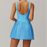 Luxurious Contoured Yoga Jumpsuit With Pleated Skirt Set