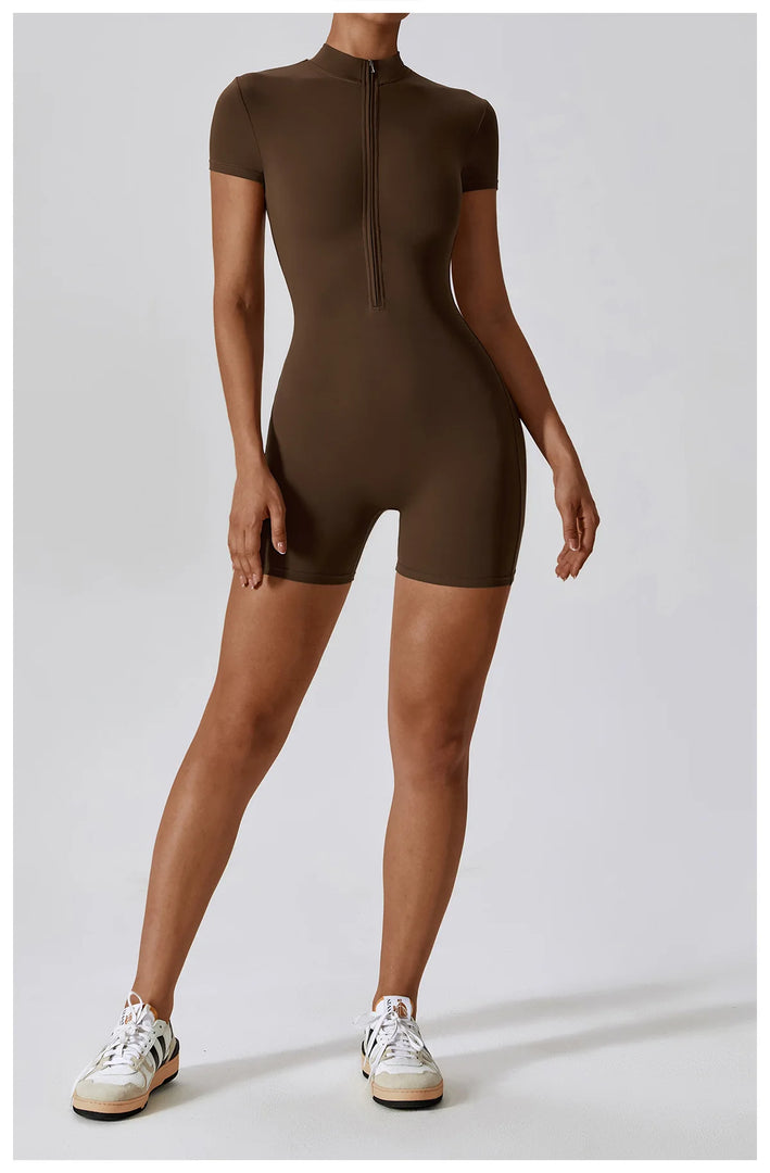 Seamless Contour Zippered Yoga Bodysuit Performance
