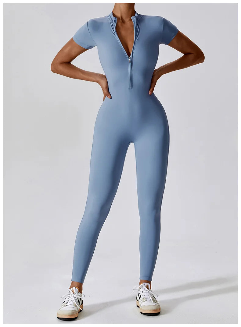 Seamless One Piece Yoga Bodysuit Zippered Breathable