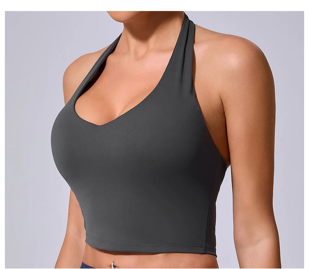 Breathable Hanging Neck Yoga Sports Bra With Contour Support