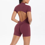 Load image into Gallery viewer, Light Weight Zippered Short Sleeve Jumpsuit Nylon Fabric
