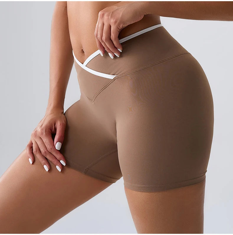 High Rise Contour Performance Shorts With Cross Wise Waist