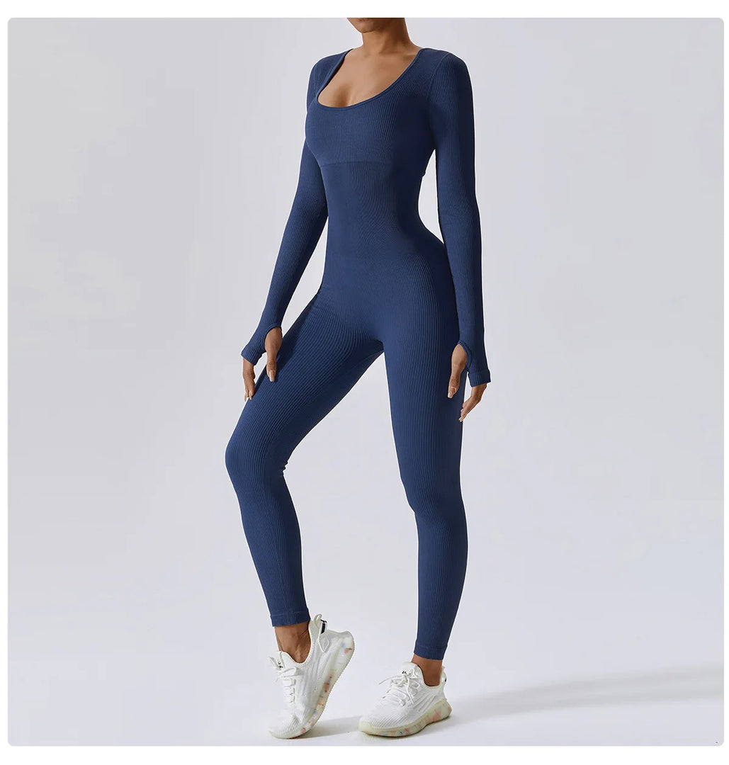 Seamless Contouring Yoga Bodysuit With Long Sleeves