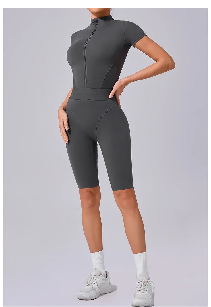 Seamless Zippered Contour Yoga Bodysuit for Performance