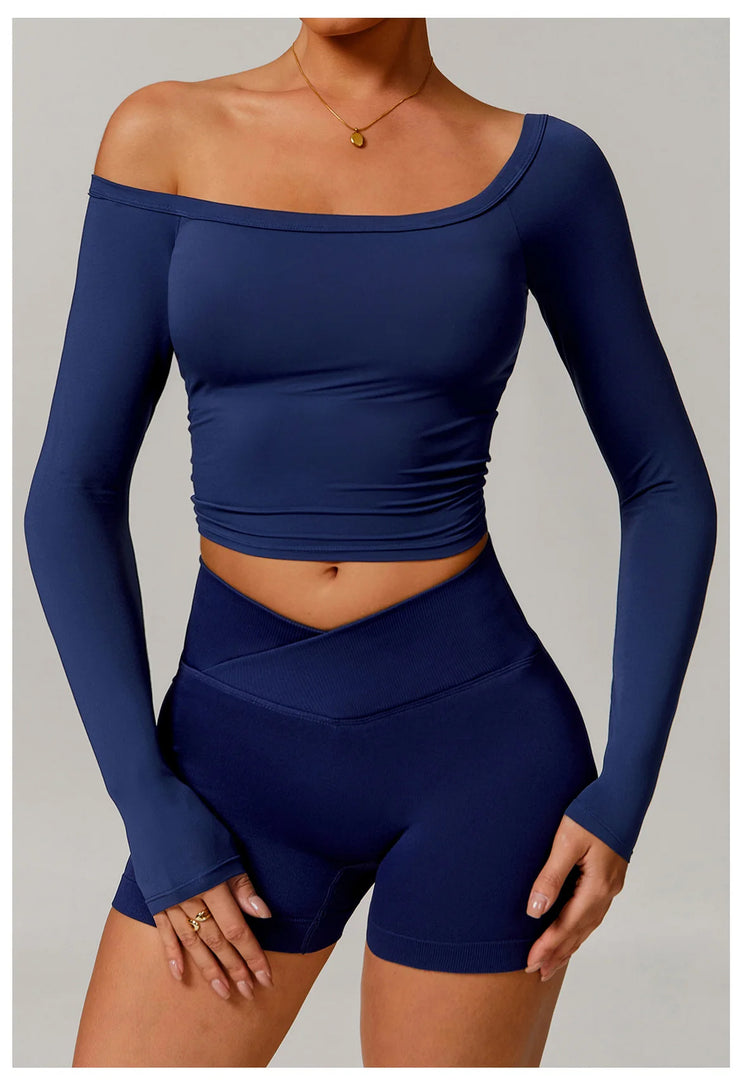 Performance Contour Knit Long Sleeve Yoga Top Nylon Spandex