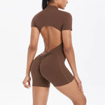 Load image into Gallery viewer, Light Weight Zippered Short Sleeve Jumpsuit Nylon Fabric
