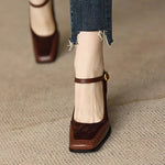 Load image into Gallery viewer, Women's Wedding Shoes Buckle Strap Block Heel Square Toe Style
