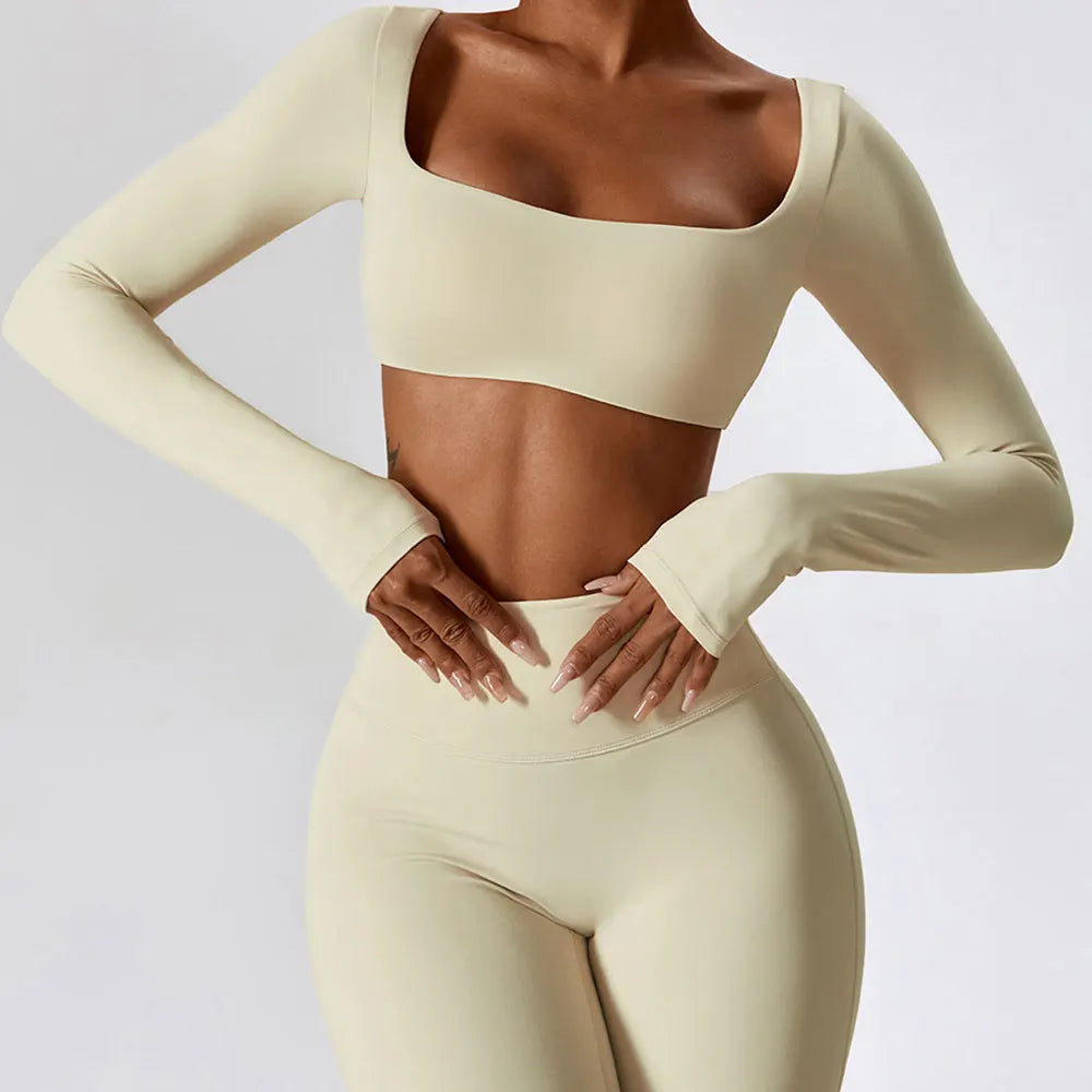 Contour Seamless Crop Yoga Performance Wear Long Sleeve