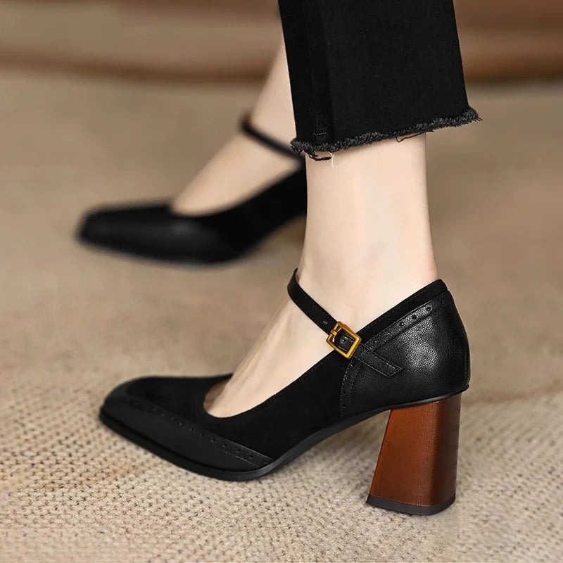 Women's Wedding Shoes Buckle Strap Block Heel Square Toe Style